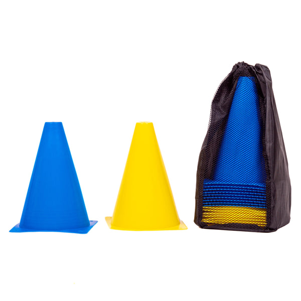 8LevelUp Pylonen 20er Set - 18 cm (10 blaue und 10 gelbe Hütchen)