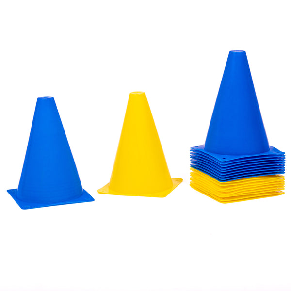 8LevelUp Pylonen 20er Set - 18 cm (10 blaue und 10 gelbe Hütchen)