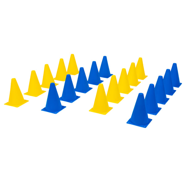 8LevelUp Pylonen 20er Set - 18 cm (10 blaue und 10 gelbe Hütchen)