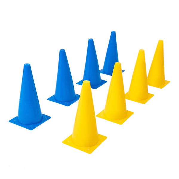 8LevelUp Pylonen 8er Set - 30 cm (4 blaue und 4 gelbe Hütchen)